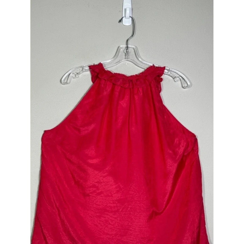 J.Crew Silk Blend Ruffle Neck Sleeveless‎ Blouse Pink Size L Coquette Balletcore